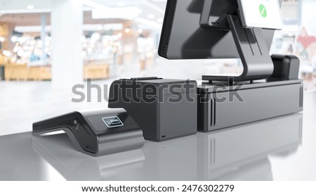 3d rendering point of sale system or cash register machine focus on credit card reader 