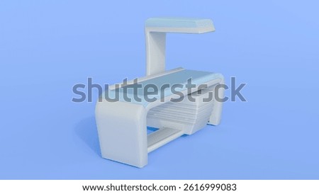 A 3d rendering of  a portion of a DEXA or Dual-energy X-ray absorptiometry machine. A clean and functional, typical of medical diagnostic equipment.