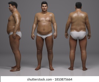 3D Rendering : Portrait of standing male endomorph(heavy weight) plus size body type