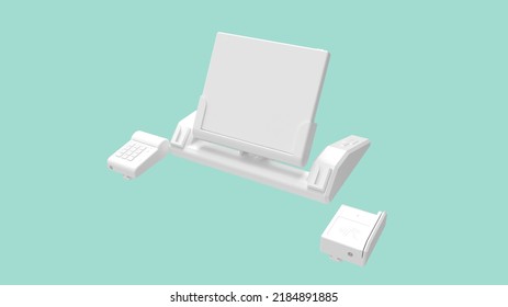 3D Rendering Of A Pos Terminal Payment Cash Register Digital Display Dummy Template Mock Up Purchase Machine System. Isolated In Studio Background. 3D Illustration