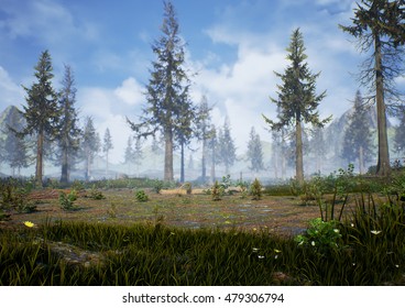 3D rendering of prehistoric Hell Creek about 67 million years ago.