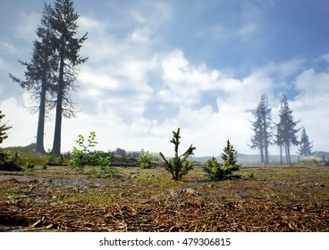 3D rendering of prehistoric Hell Creek about 67 million years ago.
