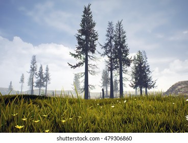3D rendering of prehistoric Hell Creek about 67 million years ago.
