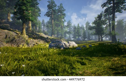 3D Rendering Of Prehistoric Hell Creek/forest.