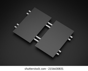 3D Rendering Premium Business Card Mockup On Luxury Black Base Pastel And Silver Pipe Background Visiting Card From The Side View