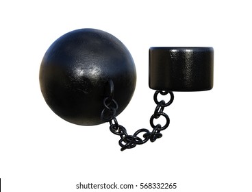 3D rendering of a prisoner ball and a chain isolated on white background