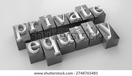 3D rendering - Private equity - metal letterpress word on white background