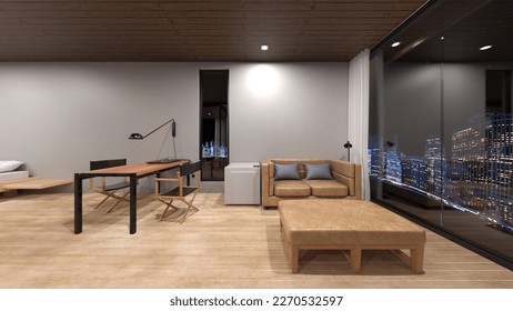 3D rendering of the private room with night view