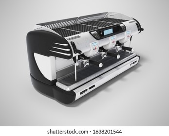 3D rendering professional metal coffee machine for three horns on gray background with shadow