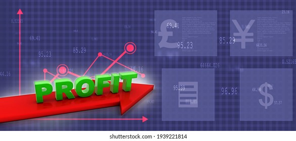 3d rendering Profit text chart and arrow 