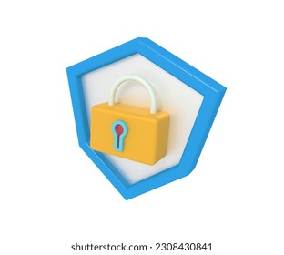 3d rendering of Protection shield padlock security