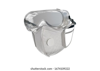 3d rendering of Protective glasses and Face mask, isolated on white background with clipping paths.