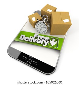 3D rendering of a purchase from a tablet with a free shipping