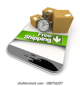 3D rendering of a purchase from a tablet with a free shipping