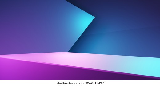 3d rendering of purple and blue abstract geometric background. Cyberpunk concept. Scene for advertising, technology, showcase, banner, cosmetic, fashion, business. Sci-Fi Illustration. Product display
