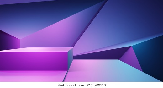 3d rendering purple   blue abstract geometric background  Scene for advertising  technology  showcase  banner  cosmetic  fashion  business  metaverse  Sci  Fi Illustration  Product display