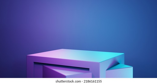 3d rendering of purple and blue abstract geometric background. Scene for advertising, technology, showcase, banner, cosmetic, fashion, business, metaverse. Sci-Fi Illustration. Product display