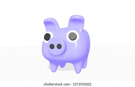 3D Rendering Purple Ceramic Piggy Bank Isolated On A White Background. Money Saving