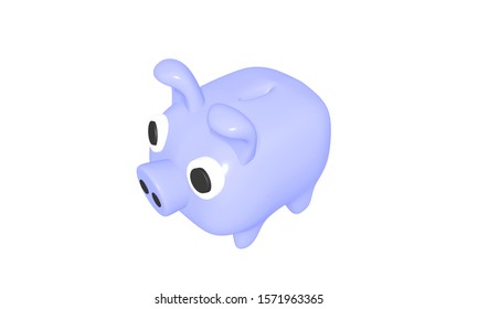 3D Rendering Purple Ceramic Piggy Bank Isolated On A White Background. Money Saving