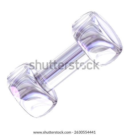 3d Rendering Purple Dumbbell Element with glossy, reflective surface. Dispersed glass. Holographic object in Y2K style. Decorative element for social media. Light background version