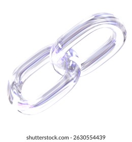 3d Rendering Purple Link Element with glossy, reflective surface. Dispersed glass. Holographic object in Y2K style. Decorative element for social media. Light background version