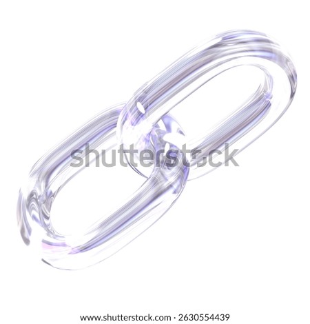 3d Rendering Purple Link Element with glossy, reflective surface. Dispersed glass. Holographic object in Y2K style. Decorative element for social media. Light background version