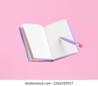 3d rendering of purple notebook with blank pages and pencil ready to write down new ideas on pink background - Powered by Shutterstock - Get 15% off with code: PIKWIZARD15