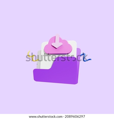 3d rendering of purple online web file download icon illustration concept, suitable for your web illustrations, application icons and more