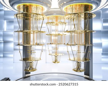 3d rendering quantum computer machine in shield capsule