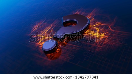 3D rendering question marks on printed circuit boards background/Interrogative simbol