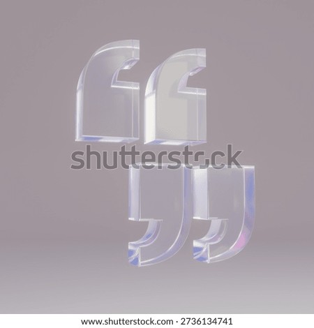 3D rendering quotation marks icon with iridescent gradient glass material