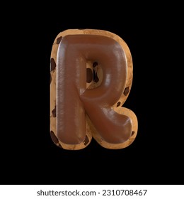 3d rendering of the R letter recreating a cookie with chocolate on top. 3D Illustration