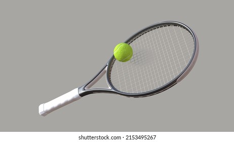 3D rendering of a racket with a tennis ball. A close-up of the moment a tennis racket hits a ball. Promotion of a tennis match or sporting event. - Powered by Shutterstock