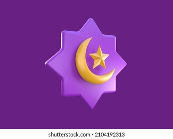 3D Rendering Ramadan Icon - Crescent Moon And Star