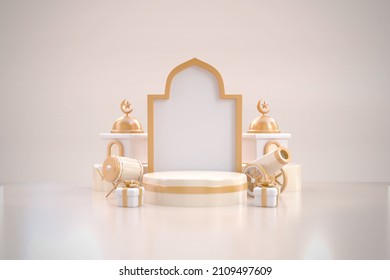 3D Rendering Ramadan Islamic Podium Background For Product Display