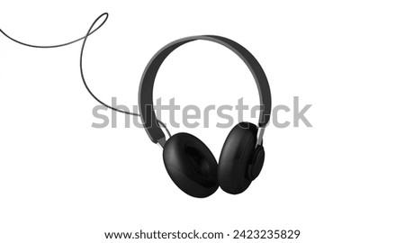 3D Rendering, Realistic close up flying black headphone mock up, music and technology object idea design, isolated on white background