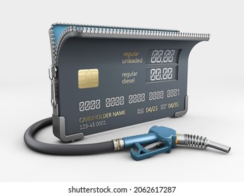 3d Rendering Of Realistic Credit Card With Fuel Hose Petrol Station Concept.