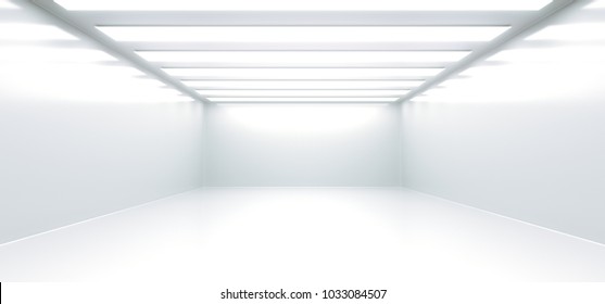 3D Rendering Of Realistic Empty White Room With Lights