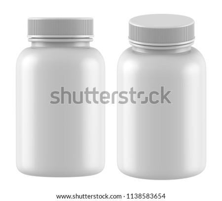 3D rendering realistic plastic bottle for pharmaceutical, supplement, vitamin, chemical. Mock-up template on white background