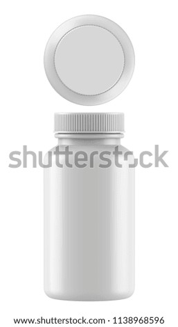 3D rendering realistic plastic bottle for pharmaceutical, supplement, vitamin, chemical. Mock-up template on white background