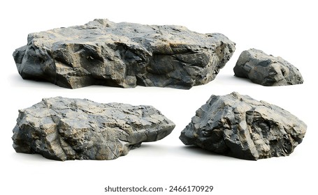 3D rendering realistic rock shape isolated background, photorealistic stone modeling, high-resolution rock texture.