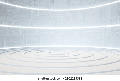 3d Rendering Realistic White Round Podium Stage In White Room