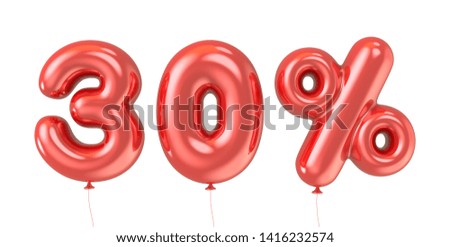 3d rendering red 30% foil balloon phrase on white background