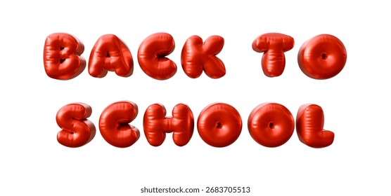 3d rendering red back to school foil balloon phrase on a isolated background. Concept of celebration, education and back to school.