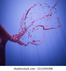 3d Rendering Of Red Blood Cells Traveling Through Human Capillary Bed On Blue Background