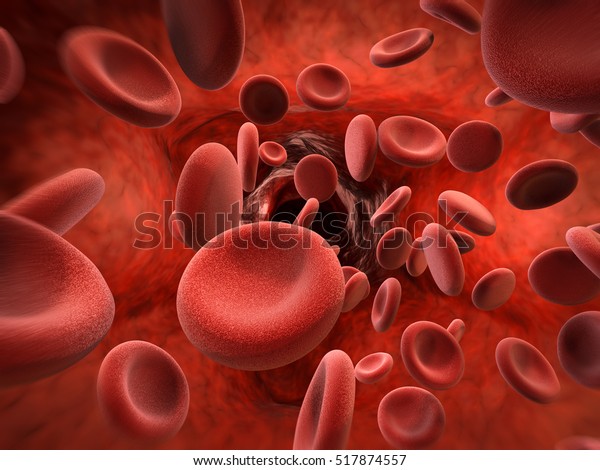 3d rendering red blood\
cells in vein