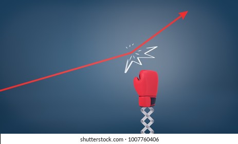3d rendering of a red boxing glove on a spring punches a red statistic arrow and makes it point upwards. Growing market. Increase revenue. Business coaching.