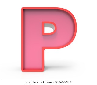 3d Rendering Red Building Block Letter P Isolated White Background, Toylike Alphabet For Design