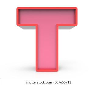 3d Rendering Red Building Block Letter T Isolated White Background, Toylike Alphabet For Design