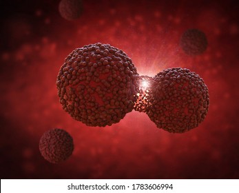 3d Rendering Red Cancer Cell Divide Or Spread Out